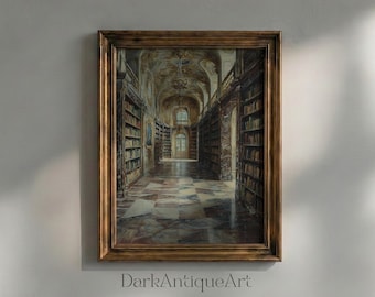 Mystic Library Elegance, Dark Academia Wall Art, Vintage Painting Printable, Moody Library Decor