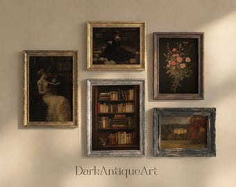 Romantic Manor Library Gallery Set | Books, Readers & Autumn Art
