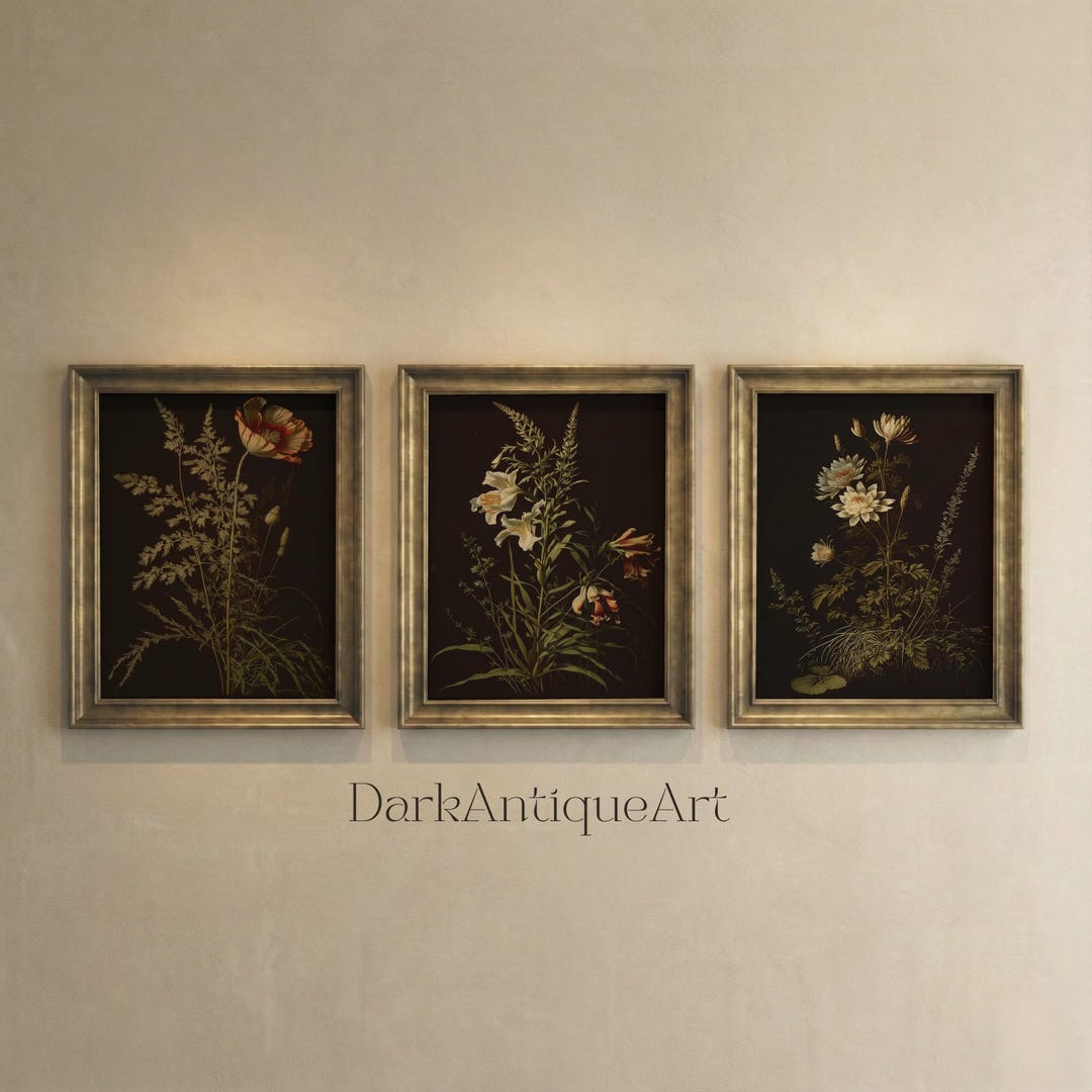 Dark Floral Print Set: Moody Botanical Gallery Wall Art (digital ...