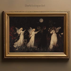 Enchanted Night | Dark Academia Fairy Art, Mystical Fantasy Printable, Moonlit Aesthetic Decor