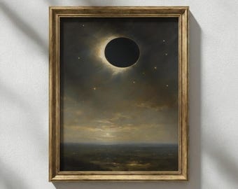 Dark Academia Eclipse Painting: Vintage Celestial Wall Art (Digital Download)