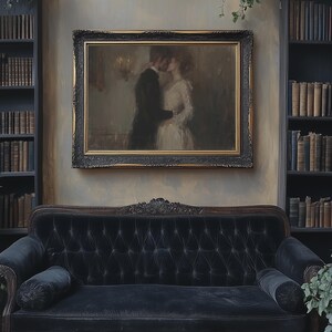 Romantic Couple Kiss Vintage Oil Painting Dark Academia Print Art Print ...