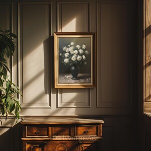 Moody Botanical Elegance: Antique Floral Oil Painting Printable, Dark