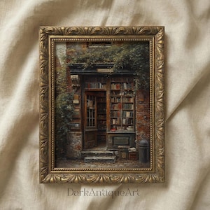Dark Academia Library Painting: Moody Vintage Wall Art (Digital Download) image 1