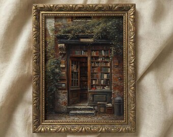 Dark Academia Library Painting: Moody Vintage Wall Art (Digital Download)
