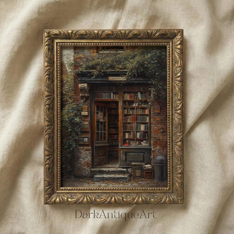 Dark Academia Library Painting: Moody Vintage Wall Art (Digital Download) image 1