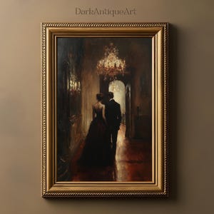 Stampa artistica Enchanted Ballroom / Dark Academia, coppia malinconica, stampabile elegante da sera, arredamento vintage per la casa