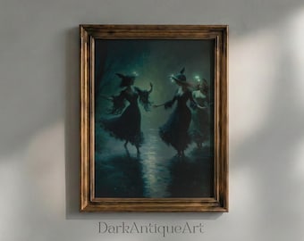 踊る魔女たちの油絵：ゴシック魔術アート（デジタルダウンロード）