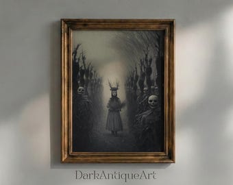 Gothic Forest Witch Art Print: Dark Academia Home Decor (Digital Download)