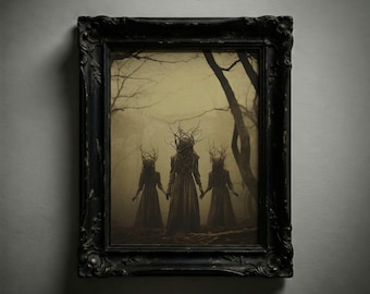 Kunstdruck „Gothic-Waldhexen“ | Dark Academia Wohndekoration (Digitaler Download)