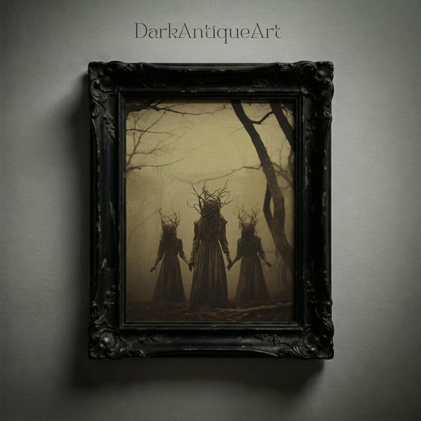 Gothic Waldhexen Kunstdruck | Dark Academia Wohnkultur (Digitaler Download)