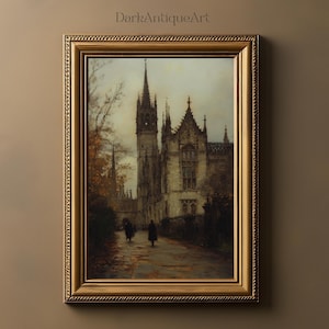 Catedral gótica mística | Dark Academia Printable, Moody Architecture Art, Vintage Gothic Wall Art para decoração de casa