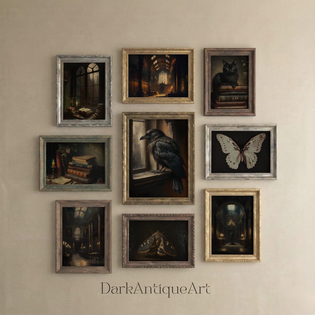 Dark Academia Gallery Wall Set: Vintage Antique Oil Painting Prints ...