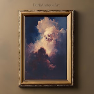 Ethereal Skies | Dark Academia Skull Art, Celestial Digital Print, Gothic Cloudy Aesthetic, Mystical Wall Decor