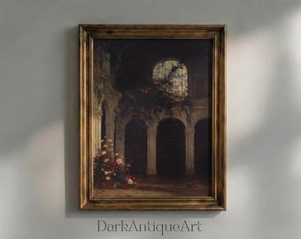 Gothic Library Art Print: Dark Academia Vintage Decor (Digital Printable)