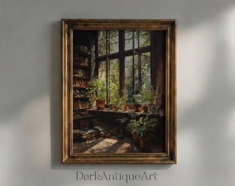 Vintage Library Botany Art Print: Dark Academia Decor (Digital Download)