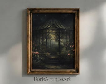 Dark Victorian Greenhouse Art Print: Gothic Garden Painting (Digital Download)