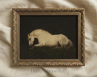 Ethereal White Horse Art Print | Dark Academia Wall Decor (Digital Download)