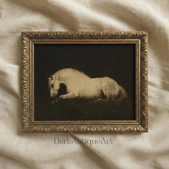 Ethereal White Horse Art Print | Dark Academia Wall Decor (Digital Download)