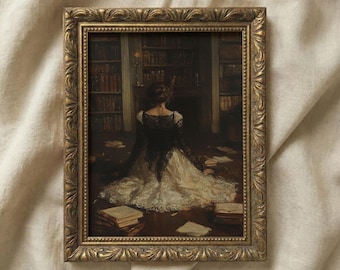 Dark Academia Art Print: Victorian Library, Moody Reader (Digital Download)