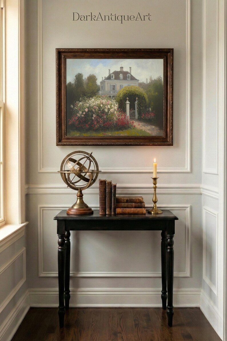 Victorian House Oil Painting: Vintage Rose Garden Art (Digital Download) image 12