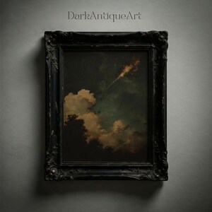 Romantic night sky artistry enveloped in mystery, part of the celestial print category, accentuating antique decor.