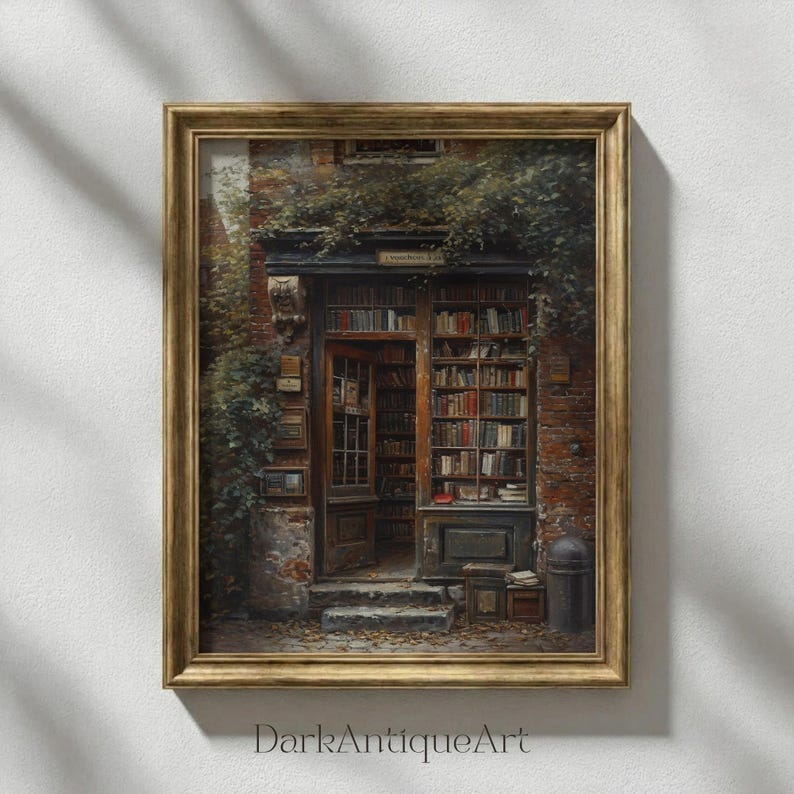 Dark Academia Library Painting: Moody Vintage Wall Art (Digital Download) image 6