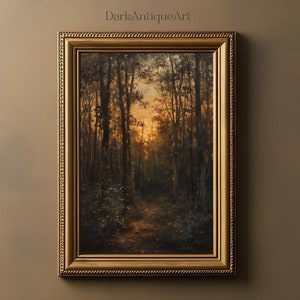 Dark Academia Forest Path Digital druckbare Moody Woodland Wandkunst Vintage Landschaft Dekor Gothic Romantische Natur Poster