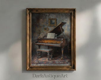 Antique Piano Art Print: Moody Dark Academia Library Decor (Digital Download)