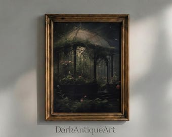 Dark Victorian Greenhouse Print, Gothic Conservatory Wall Art (Digital Download)