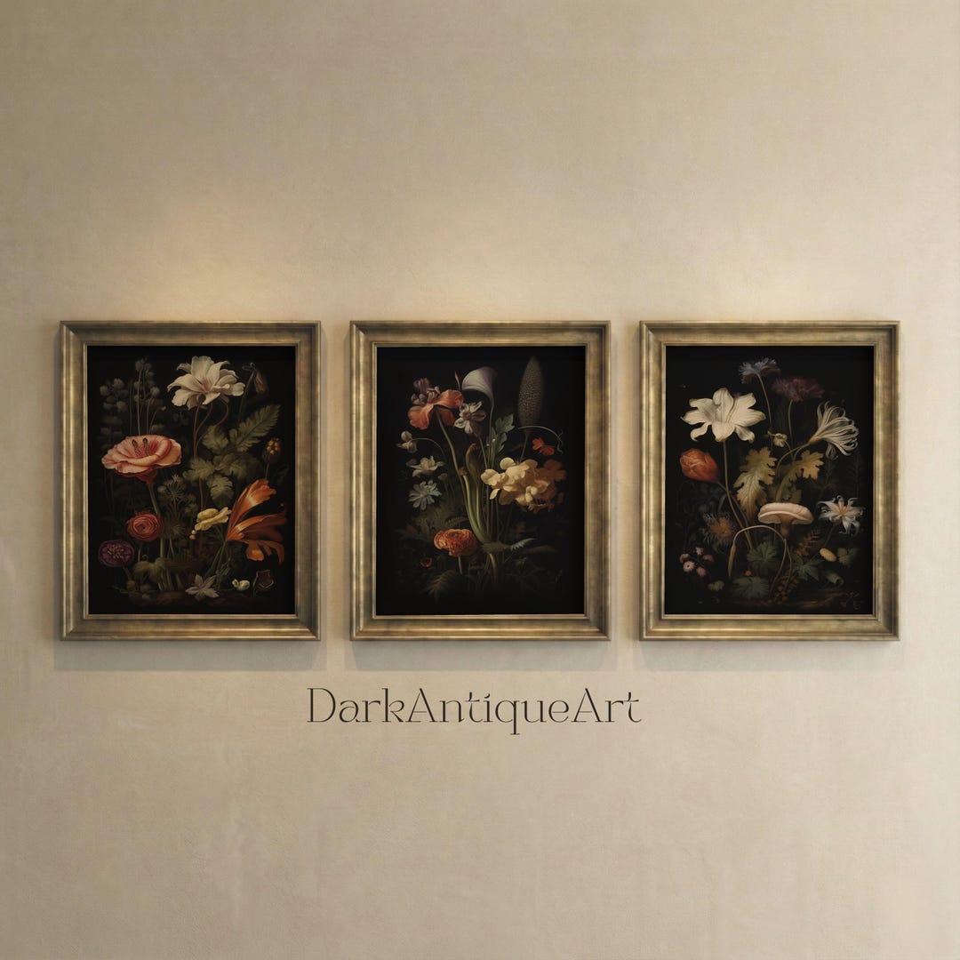 Dark Botanical Print Set: Moody Cottagecore Gallery Wall Art (digital ...