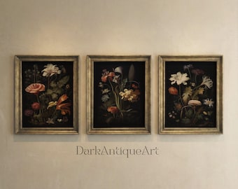 Dark Botanical Print Set: Moody Cottagecore Gallery Wall Art (Digital Download)