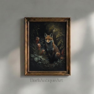 Vintage Red Fox Oil Painting: Woodland Cottagecore Art (Digital Download)