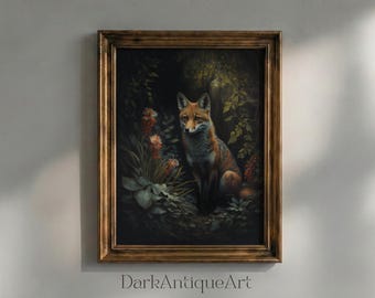 Vintage Red Fox Oil Painting: Woodland Cottagecore Art (Digital Download)