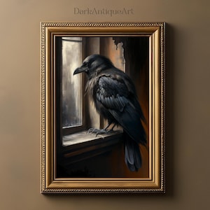 Vintage Raven Oil Painting: Dark Academia Gothic Decor (Digital Download)