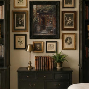 Dark Academia Library Painting: Moody Vintage Wall Art (Digital Download) image 9