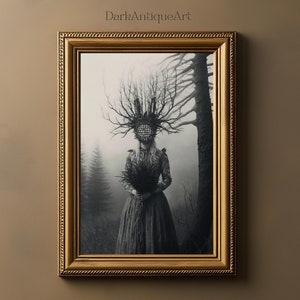 Waldhexe | Gothic Ästhetische Wandkunst | Vintage Gothic Wohnkultur | Dark Academia Ästhetik | Okkulter Goth Hexerei | Horror Wandbild