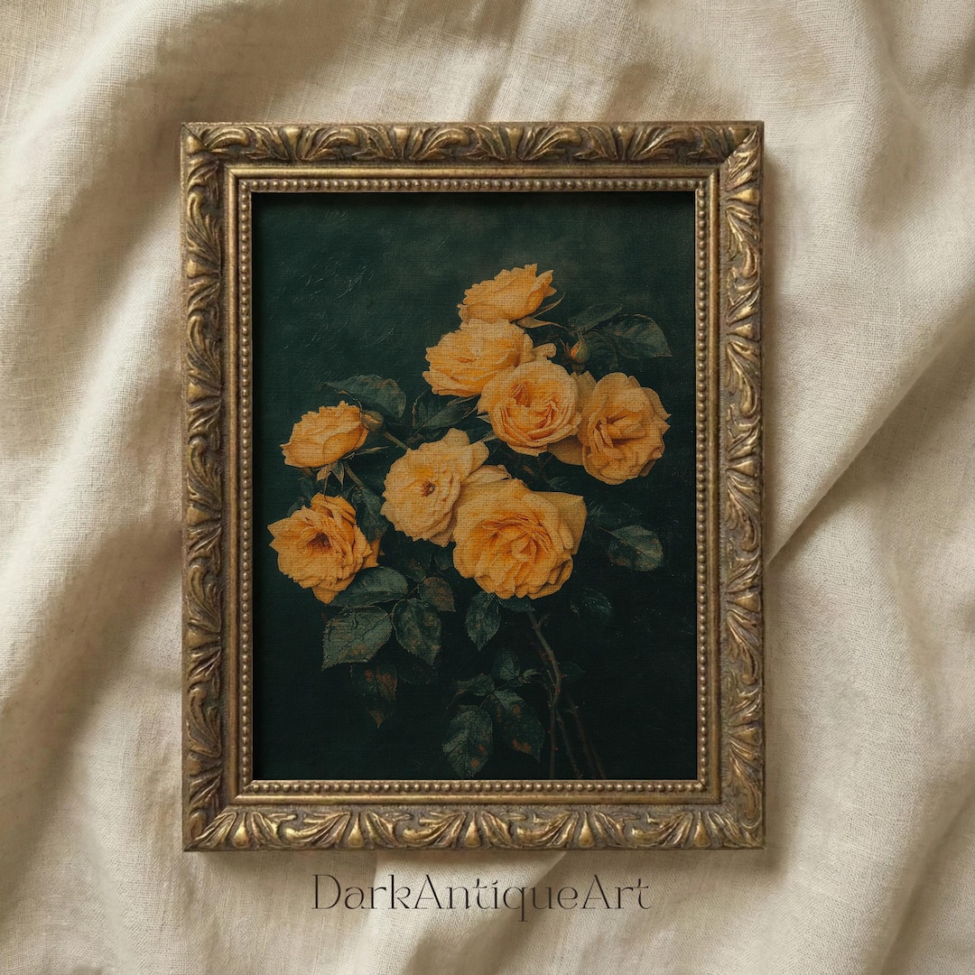 Gothic Yellow Roses Print: Dark Academia Botanical Wall Art