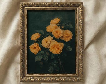 Gothic Yellow Roses Print: Dark Academia Botanical Wall Art (Digital Download)