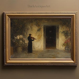 Enigmatic Violinist | Dark Academia Wall Art Printable, Moody Classical Music Decor, Vintage Painting Print