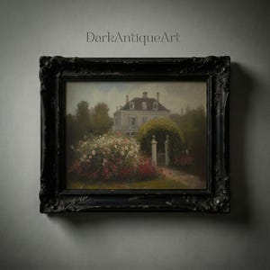 Victorian House Oil Painting: Vintage Rose Garden Art (Digital Download) image 7