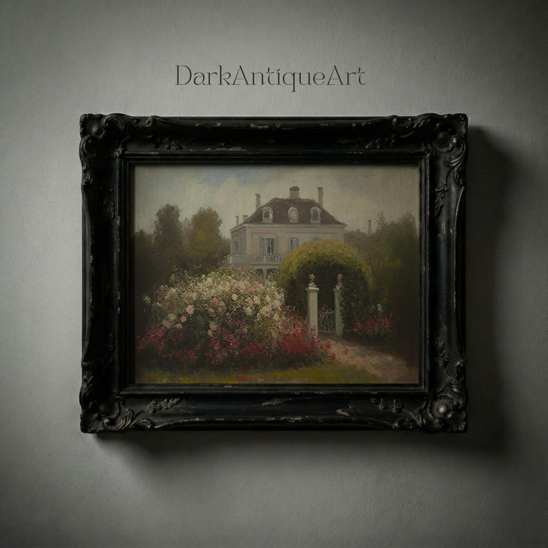 Victorian House Oil Painting: Vintage Rose Garden Art (Digital Download) image 7