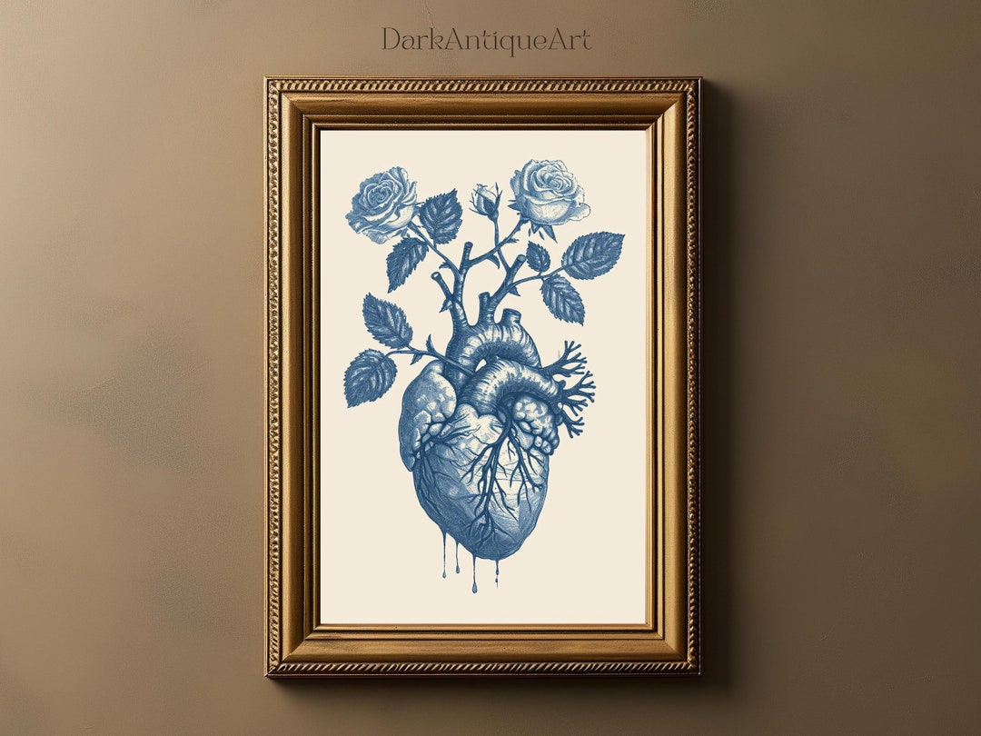 Vintage Anatomical Heart Floral Print Victorian Heart Illustration ...
