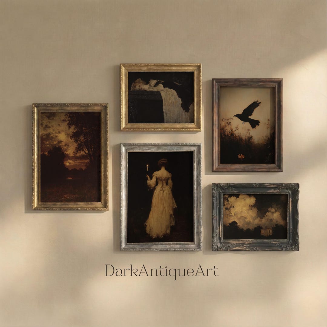Dark Academia Wall Art Set of 5 Moody Gothic Antique Prints (digital ...