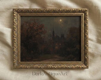 Gothic Cathedral Moonlit Print: Dark Academia Vintage Art (Digital Download)