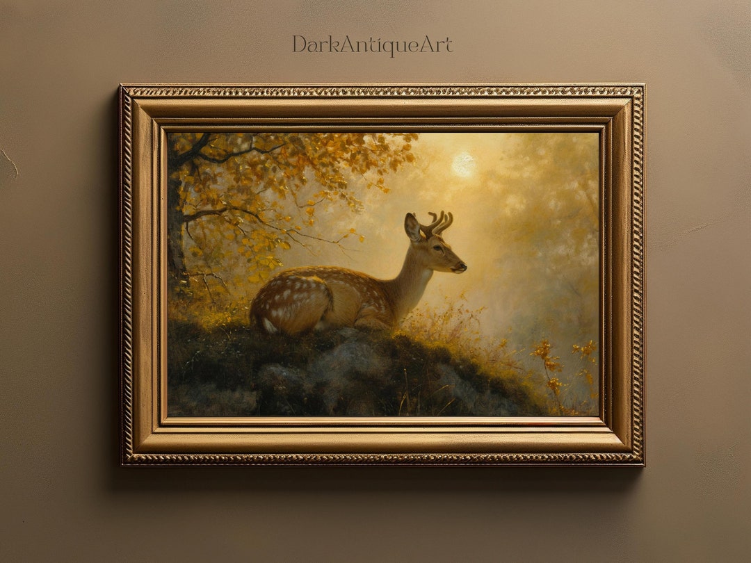 Vintage Deer Painting Woodland Wall Art Vintage Animal Print Forest ...