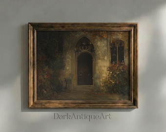 Kunstprint in Dark Academia-stijl: Gotische architectuur, decoratie voor studiekamer (digitale download)