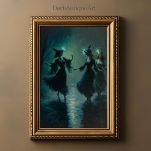 Dancing Witches Oil Painting | Gothic Home Decor | Witchcraft | Dark Forest | Witch Art | Dark Academia | Dark Aesthetic | Occlut Wall Decor