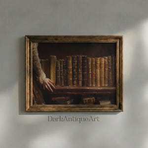 Stampa artistica di biblioteca d'epoca: pittura a olio di libri antichi (download digitale)