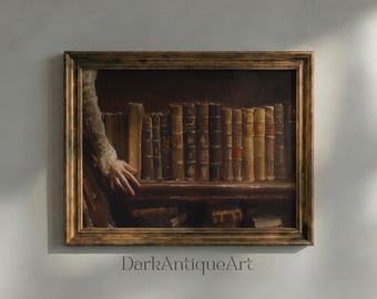 Vintage Library Art Print: Antique Books Oil Painting (Digital Download)